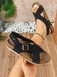 Women's Fashionable Cross Strap Platform Sandals, Casual Comfortable Buckle Sandals for Beach, Outdoor, Daily Wear, Walking Shoes