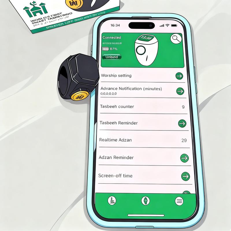 Smart Prayer Beads Ring with Timer, APP-Connected and Waterproof Electronic Counter, Ideal for Muslim Prayers and Daily Worship