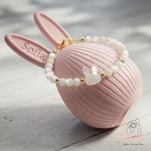 Dainty Bunny Bracelet - Mother of Pearl Bracelet - Minimalist Boho Rabbit Bracelets - Personalized Bunny Egg Jewelry Box