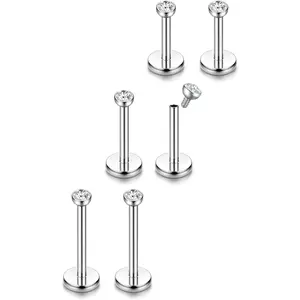 Flat back ear studs 16G/18G 316L surgical steel internal thread CZ ear studs hypoallergenic conch cartilage spiral ear studs tragus perforation jewelry lip Medusa nose studs suitable for both men and women