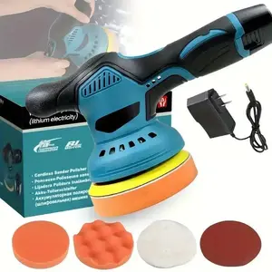 Wireless 6-in-1 car polishing machine set, variable speed, 5500 RPM rotation speed, 2-pack 12V rechargeable batteries, used for vehicle detailing and scratch removal.