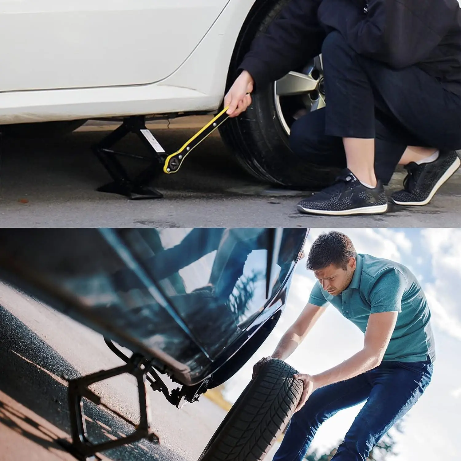 Car Jack Wrench with Extended Rod, Universal Ratchet for Sedans, Car Tire Removal Tool, Effort-Saving Ratchet Wrench
