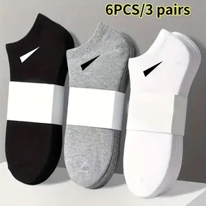 6pcs/3Pairs Men's Heavy-Duty Polyester Fiber No-Show Socks - Thickened Arch Support, Minimalist Sport Design, Black/White/Gray - for Daily & Formal Wear, Fitness, Travel - Versatile Men's Casual Socks, Hand Wash Only - Ideal Gift Set - Unis
