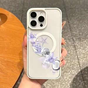 Magnetic Vintage Case for iPhone 17 16 E Pro Max 15 Plus 14 13 12 11 XS XR, Aesthetic Lavender Ocean Accents Vibes | Lightweight, Shockproof, Silicone, Scratch Resistant, and Cute