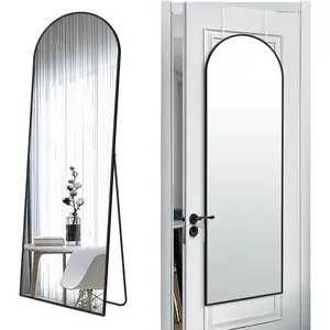 57x20 Door  Full Length Mirror, Floor (Height 5.7ft just  in1.3ft) or Wall Mounted Metal Frame Arch Dressing Mirrors for Bedroom Bathroom Living Room 57 20 inch Black