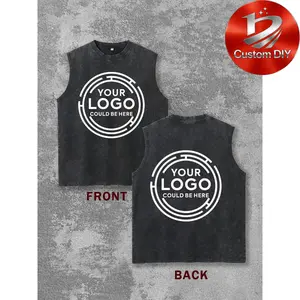 Summer Retro Customized Men's Training Sleeveless T-shirt Create Your Own Logo Retro Black Tank, Custom Washed Sleeveless Shirt for Running, Fitness & Street StyleYour Logo, Your Way: Custom Sleeveless Tee for Every Occasion