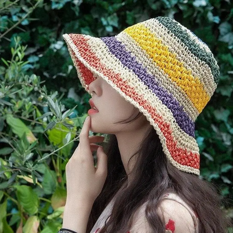 Hand Knitted Rainbow Sun Hat