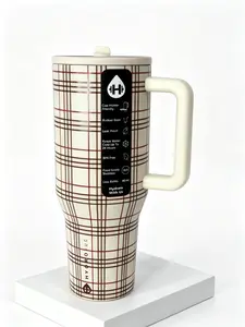 HydroJug 40oz Plaid Tumbler Insulated Stainless Steel Leak-Proof Lid Ergonomic Handle BPA-Free Portable Drinkware for Commuters & Travelers Stylish Flasks Mug Bottled