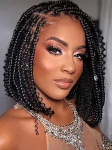 Bohemian Braided Wig, Boho Braided Wig, Full Lace Handmade African Braid Style, 200% Density Synthetic Hairpiece for Daily Wear