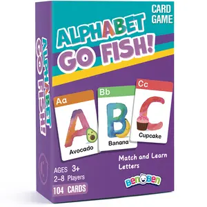 BenBen Alphabet Go Fish Card Game for Kids,104 Cards, Oversized ABC Learning Playing Cards, Memory Matching Games, 2-8 Players, Ages 3 and up
