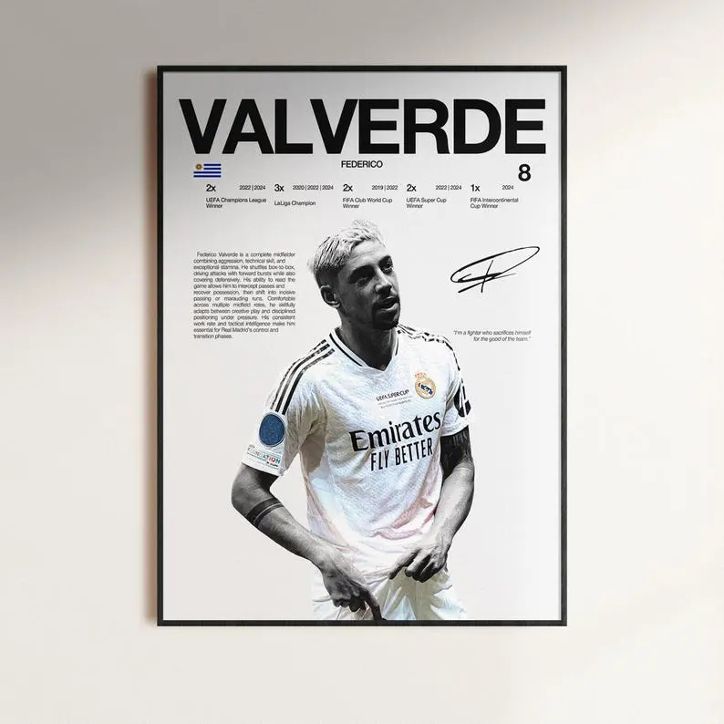Federico Valverde Poster, Real Madrid Wall Print, Football  Soccer Print Decor, Spanish Football, Football Soccer Gift