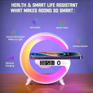 1 unit of wireless speaker, with mobile phone charger, adjustable light alarm clock, sunrise simulation, with night light, desktop mono audio system, USB Type-C, button control, 5.2 surround sound, rechargeable lithium polymer battery, suitable for bedroo