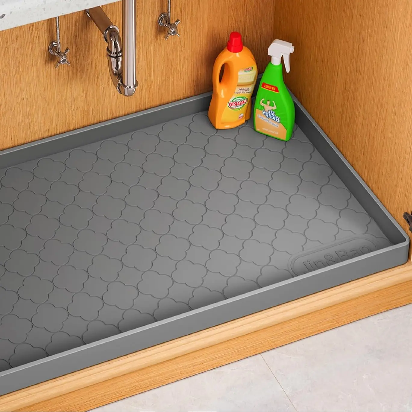 34x22in Silicone Under Sink Mat - Raised Edge Guard, Waterproof Cabinet Protection, Trim-to-Fit, Quick-Wipe Clean, Leakproof Barrier for Kitchen, Bathroom, Laundry Room Household Textile Dust Cover