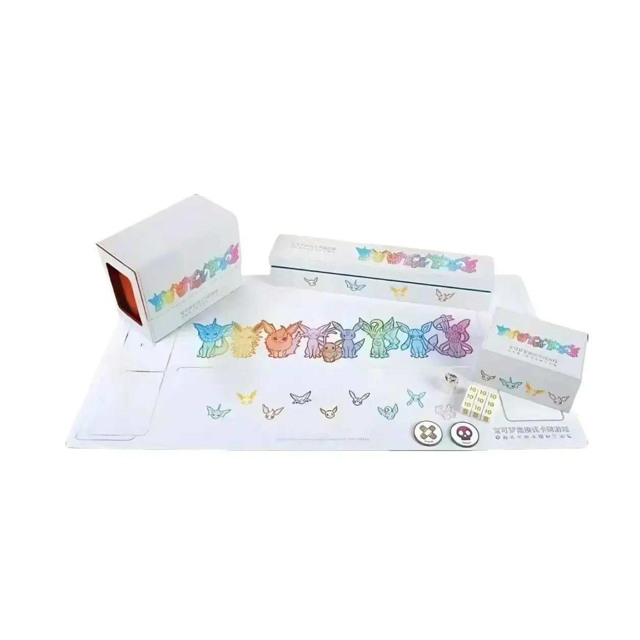 Pokemon S-Chinese Exclusive Eeveelution TCG Playmat Set – Playmat, Deck Box, Dice & Status Coin Collection