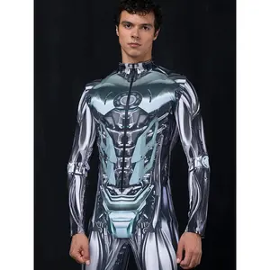 Mechanical Steel Printed Jumpsuit, Sports Fitness Swimwear, Halloween Party Costume, Holiday Performance Outfit