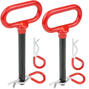 Wellmax 2PC 1/2" Diameter Trailer Hitch Pin Set with 3-5/8" & 4" Shank 4 R Clips Rubber-Coated Grip Zinc-Plated for Secure Towing - Winch Strap Hook