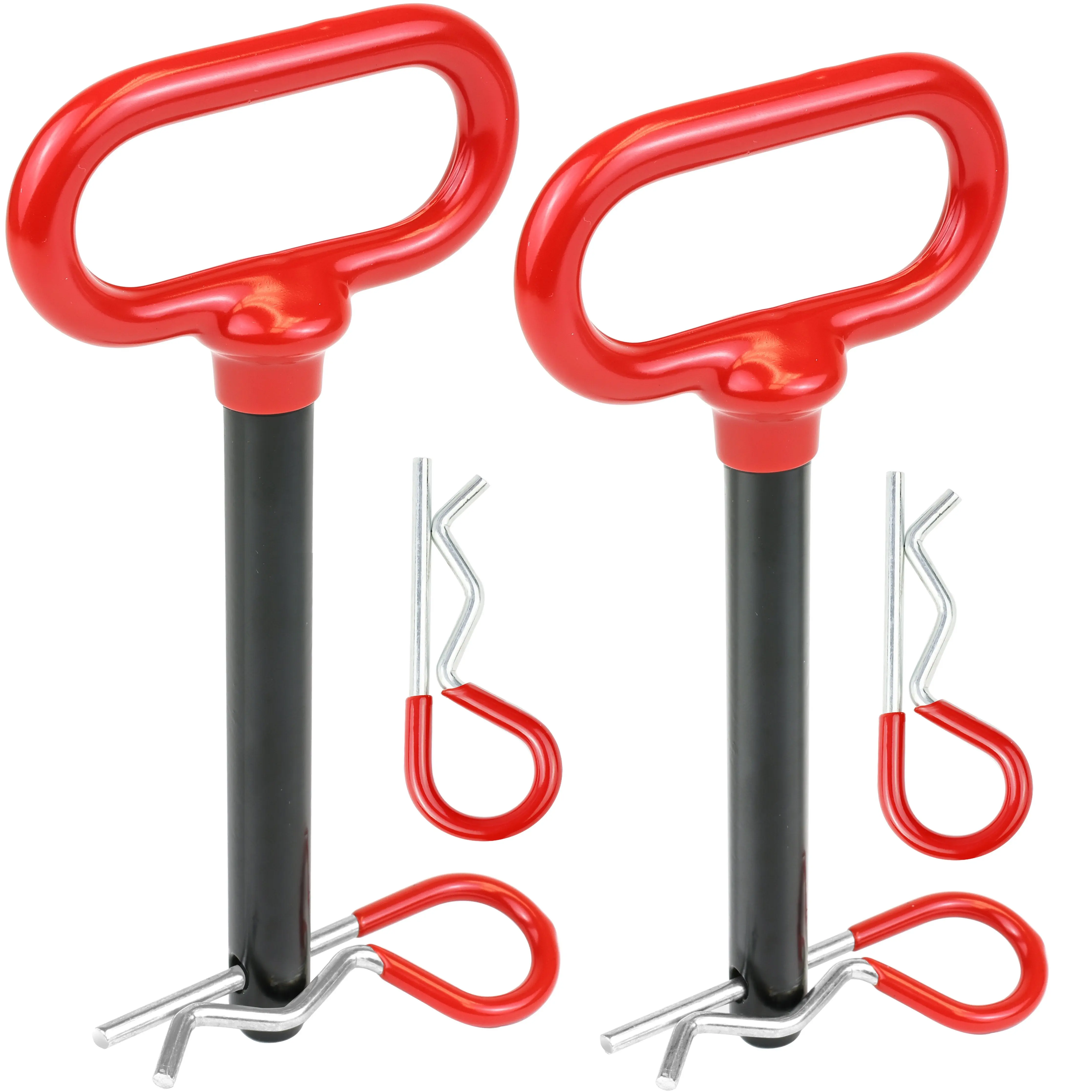 WELLMAX 2-Piece 1/2" Diameter Trailer Hitch Pin Set with U-Shaped Hooks, 3-5/8" & 4" Shanks, 4 R-Clips, Rubber-Coated Grip, Zinc-Plated for Secure Towing, Winch Strap Hook, Corrosion-Resist, Receiver Fit, Universal 1/2" Hitch Fit