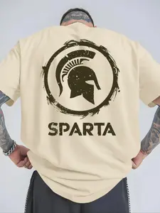 Mens Graphic Tee Spartan Helmet Letter Print Casual Streetwear Design Oversized T Shirt Crewneck Short Sleeve Soft Cotton Breathable Loose Fit Summer Daily Wear Tropical Trendy Aesthetic Fashion Top