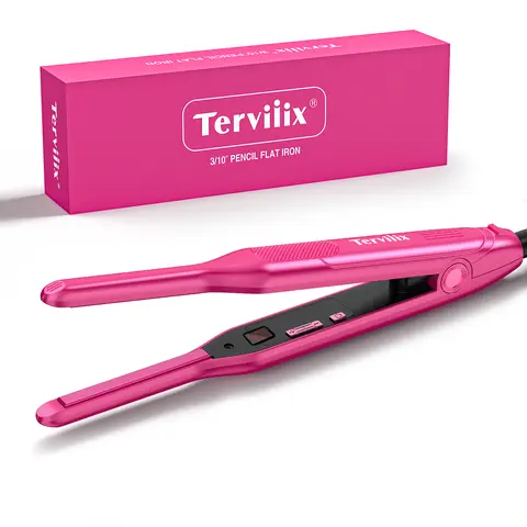 Terviiix Small Flat Iron for Short Hair, Pencil Flat Iron for Baby Hair, 3/10 Inch Skinny Hair Straightener for Pixie Cut, Dual Voltage