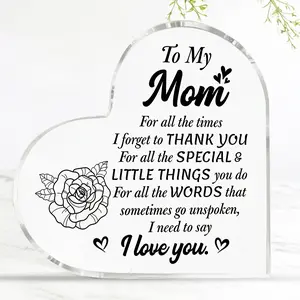 "I Love You Mom" Crystal Paperweight - 2D Flat Keepsake Gift from Daughter or Son, a Timeless Token for Mother's Day, Birthday, Christmas & Thanksgiving