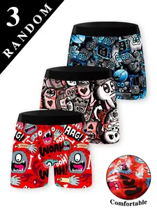 Men's Monster Graffiti Series Briefs, Random 3 Pack, Fun Cartoon Print Pattern, Fun Patterns, Breathable High Stretch, Casual Fitted Design Underwear for All Seasons