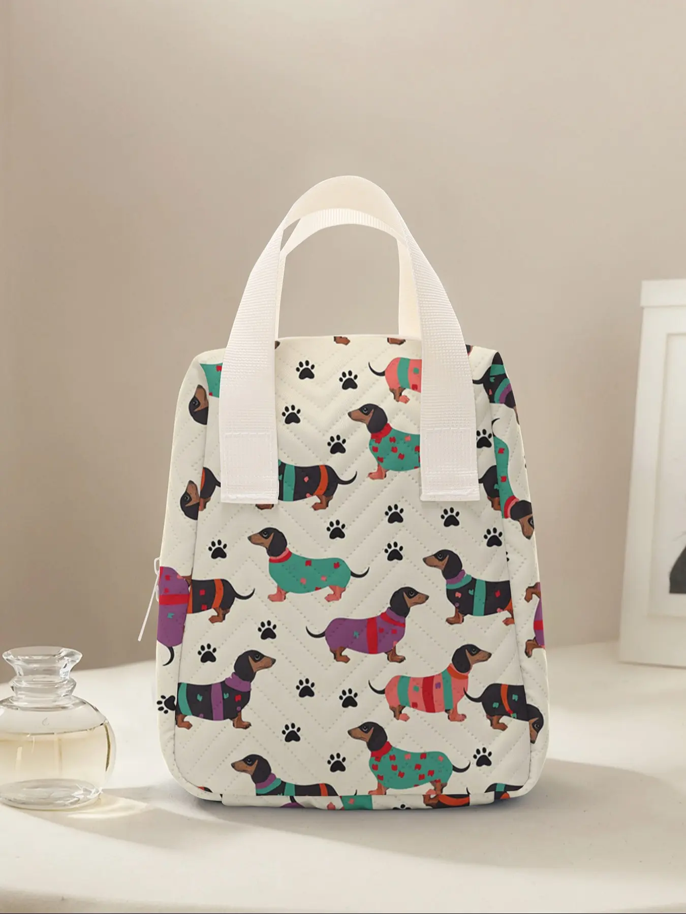 Dog Print Reusable Women's Handbag, Cosmetic Storage Bag with Compartments, Makeup Storage Bag, Makeup Pouch, Makeup Bags, Travel Beauty Bag, Portable Cosmetic Pouch, Ideal for School, Work, Travel, Business Trips
