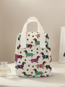 Dog Print Reusable Women's Handbag, Cosmetic Storage Bag with Compartments, Makeup Storage Bag, Makeup Pouch, Ideal for School, Work, Travel, Business Trips