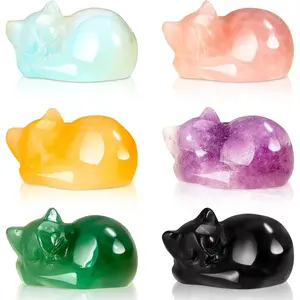 6 count  Figurines  Statues Cute  Decor  Decor Small Carved Sculpture for Women Gifts for Kitty Lover Office   Stone Decoration