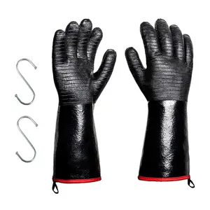 1 pair of BBQ gloves - thick heat-resistant gloves with 2 pieces of S-shaped hooks, suitable for kitchen ovens, baking, camping and barbecue cooking gloves