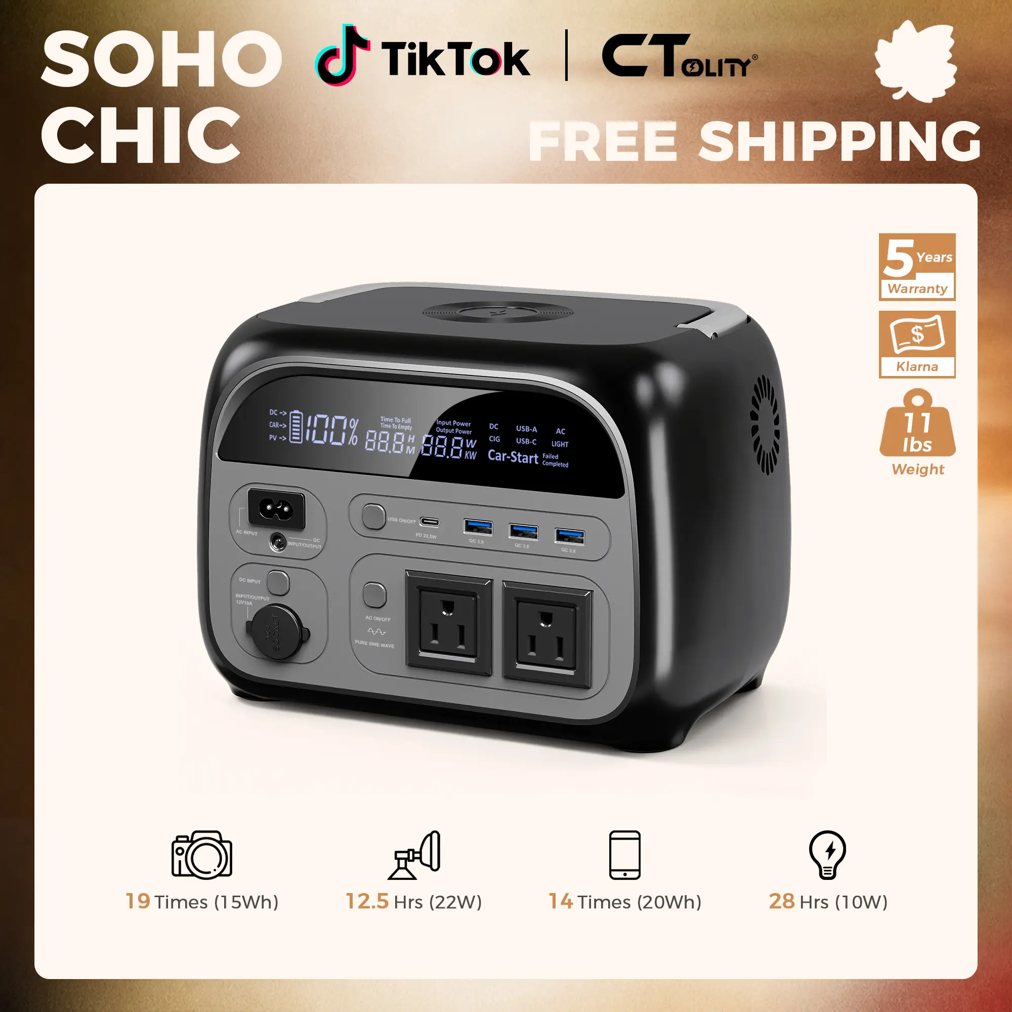 [SohoChic] CTOLITY AP400 Portable Power Station 500W/345Wh, LiFePo4 Battery Backup with UPS & Wireless Charger, Camping Essentials 2026 & CPAP Emergency Prep Solar Generator Large Power Bank Phone Portable Bank [Power Outage Survival], TiktokShopStockup