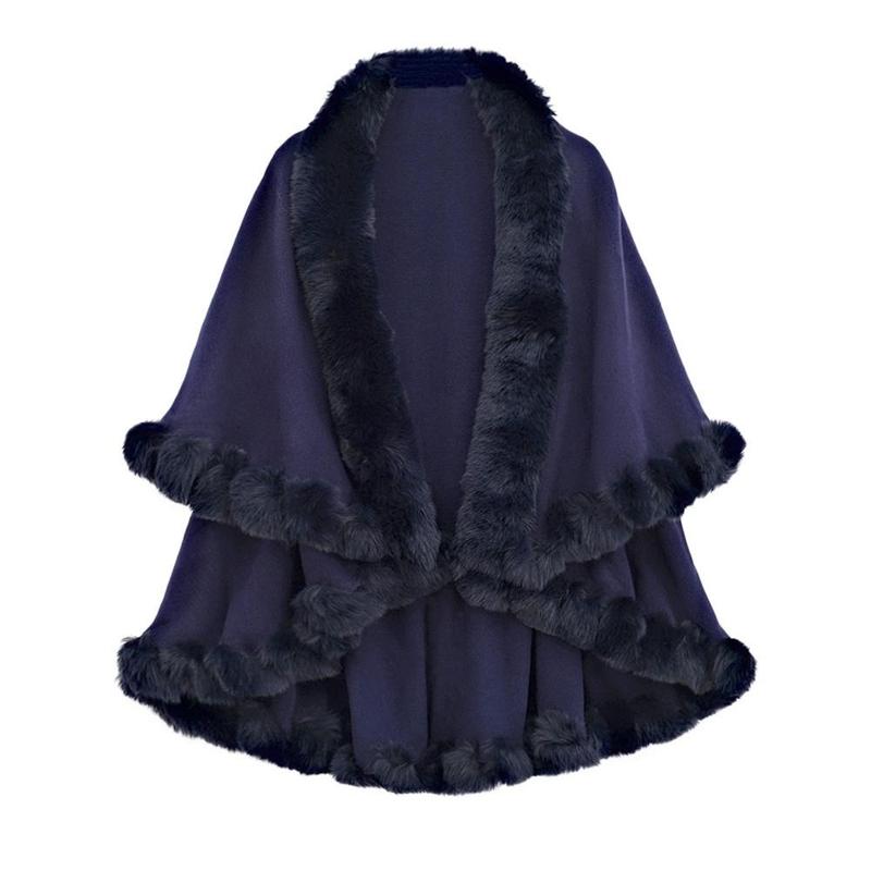 Wool collar double-layer imitation cashmere cape shawl knitted cardigan jacket women's autumn and winter jacket shawl
