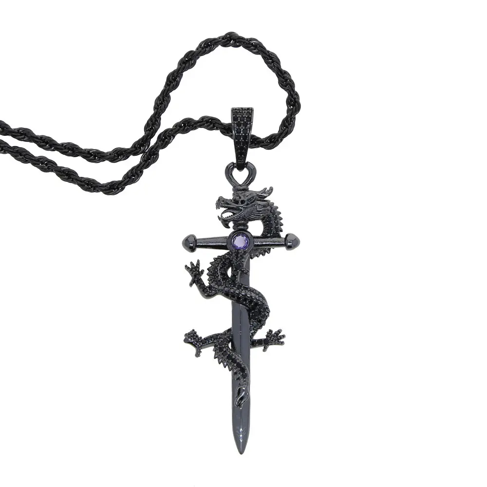 L Black Gold Purple Stone Cross