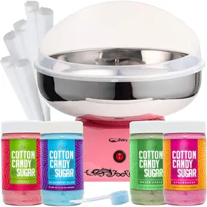 Cotton Candy Machine with Stainless Steel Bowl 2.0 and Floss Bundle Flossing Sugar Floss, Birthday Parties Fairs Includes 4 Floss Sugar Flavors 12oz Jars and 50 Paper Cones & Scooper