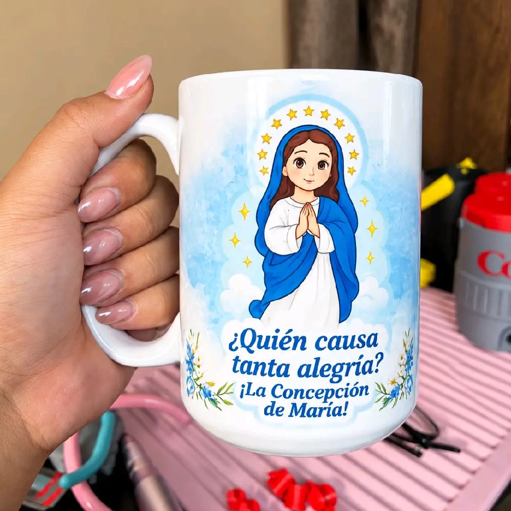 La Purísima Nicaragua Ceramic Mugs, Reusable Washable Religious Art Kitchenware, Traditional Look Durable Drinkware for Daily Use