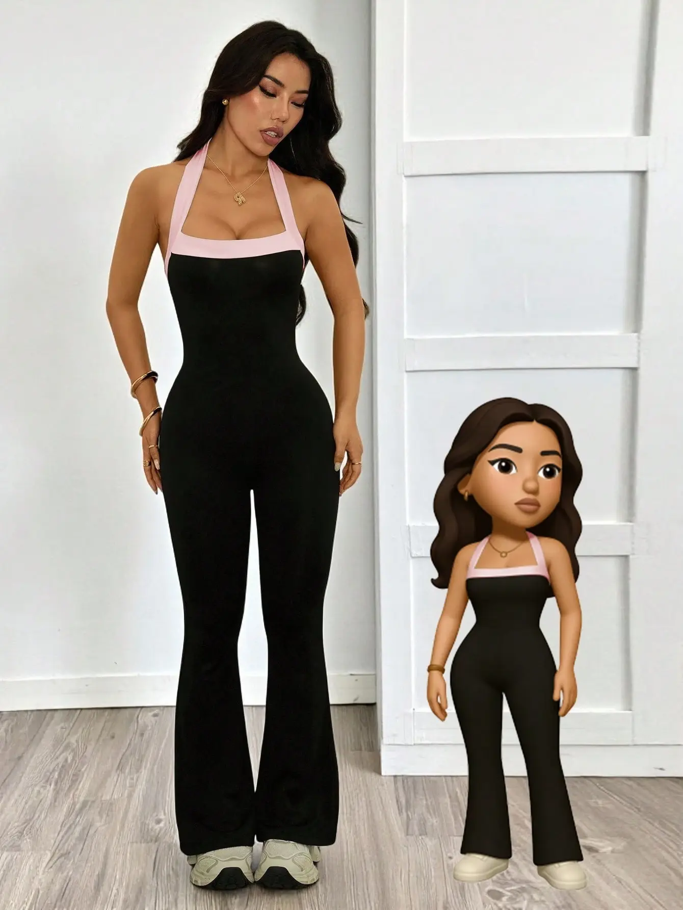 AESS Petite Women Plain Color Patchwork Simple Fitted Jumpsuit Casual Daily Wear One Piece Romper Bodycon Slim Fit Summer Outfit
