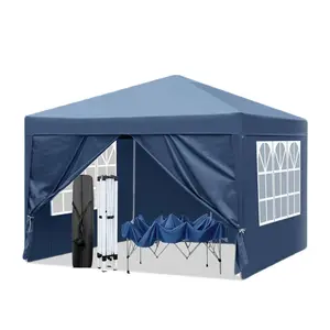 10X10FT Pop Up Canopy Tent with Removable Sidewalls and Windows, Outdoor Instant Tent with Carrying Bag, Portable Gazebo Shelter for Events, Party, Wedding, BBQ, Backyard(Blue) waterproof