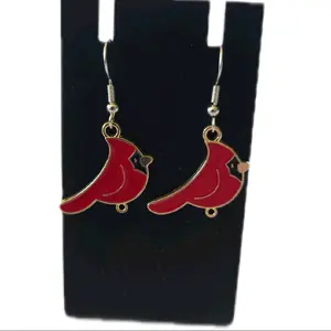 Cardinal Redbird Earrings - Hook Earrings with Stainless Steel Ear Wire, Enameled Charms