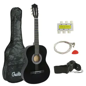 ZENY 38-in Kids Beginner Acoustic Guitar Starter Kit 6 Strings W/Case, Strap, Tuner, Pick - Black