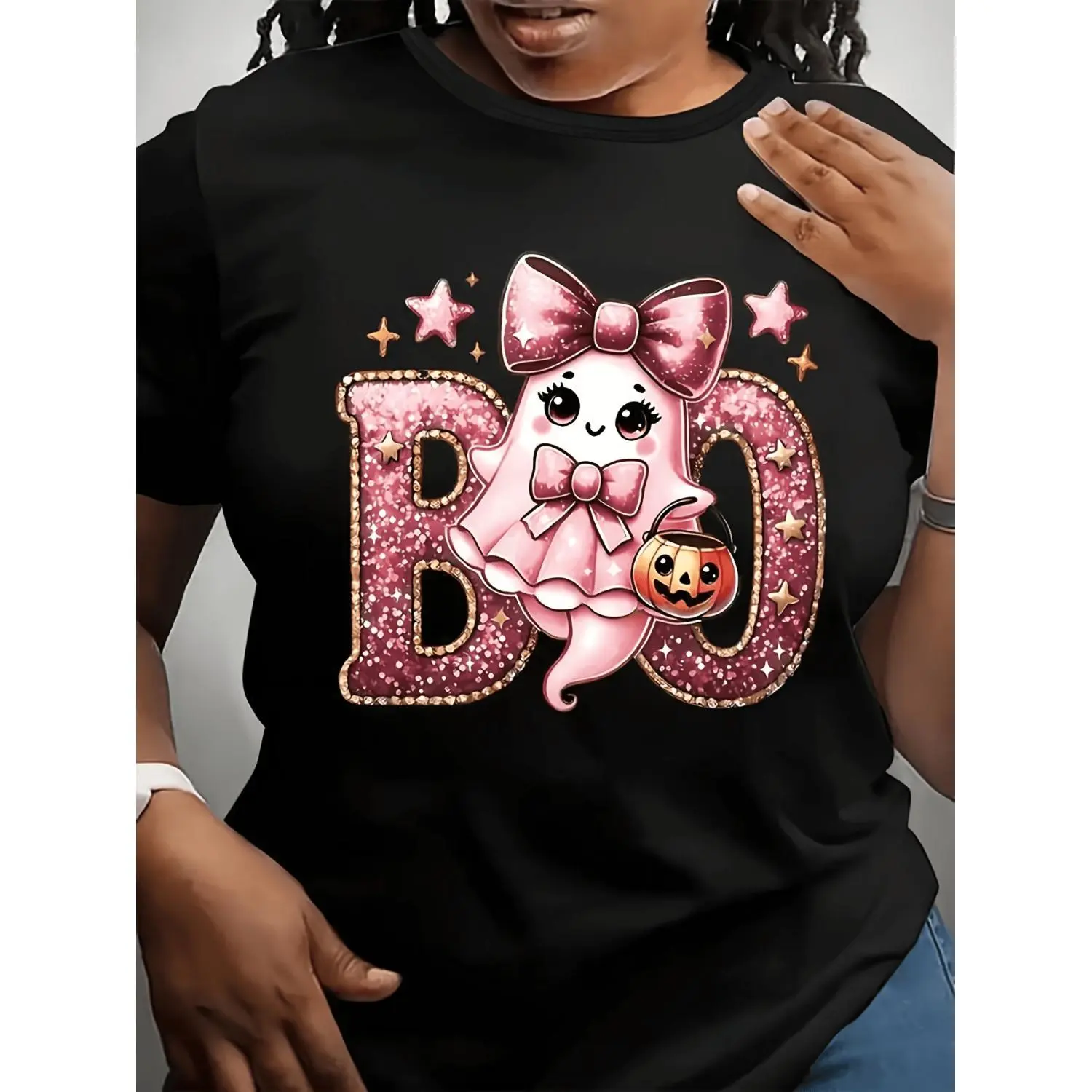 Unisex Halloween T Shirt Spooky BOO Graphic Tee Glittery BOO Letters Pumpkin Design Casual Party Outfit Short Sleeve Fit Sizes 0X 8XL Perfect for Fall