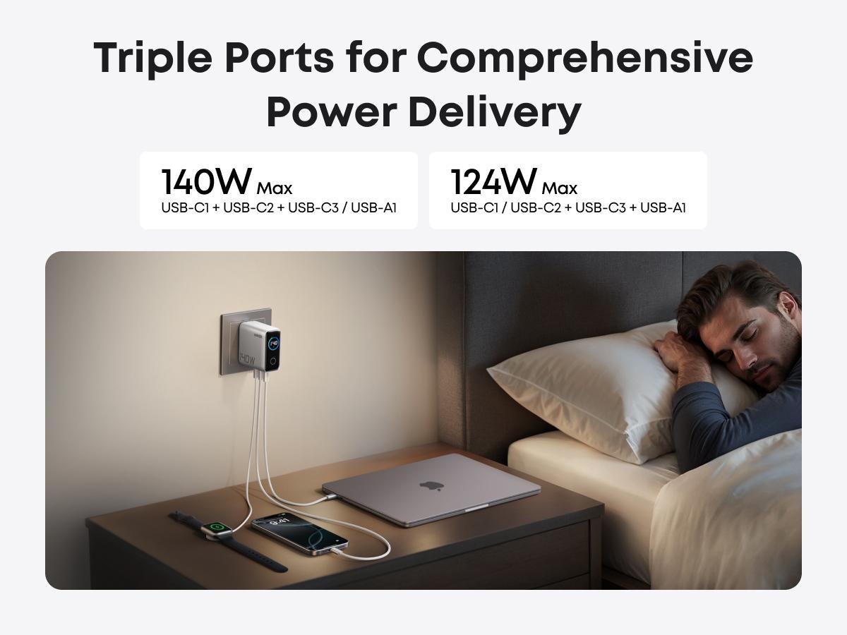 Anker Nano Power Strip A9196 - 1500J Surge Protection, 5 ft Extension Cord, 70W Max Gaming Desk Accessory, 6 AC Ports, 2 USB-A, 2 USB-C + 140W GaN Laptop Fast Charger, 4-Port Multi Adapters with LCD Screen, Intuitive Touch Controls, Usb C Adapter Multipor Anker Nano Power Strip A9196 - 1500J Surge Protection, 5 ft Extension Cord, 70W Max Gaming Desk Accessory, 6 AC Ports, 2 USB-A, 2 USB-C + 140W GaN Laptop Fast Charger, 4-Port Multi Adapters with LCD Screen, Intuitive Touch Controls, Usb C Adapter Multipor