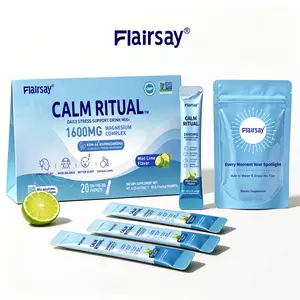 FLAIRSAY MagicRelax Sparkling Drink Mix | KSM-66 Ashwagandha & Magnesium | Includes 20 Travel Stick Packs + Reusable Carry Pouch | With GABA, Saffron & Vitamin D3