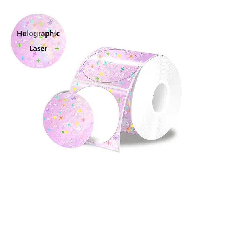 Holographic Silver Round Labels 5x5cm, 400pcs, Adhesive Price Tags, Thermal Printing Labels, Thermal Label Paper Labels for Printers for Phomemo Pm-246-S Printer