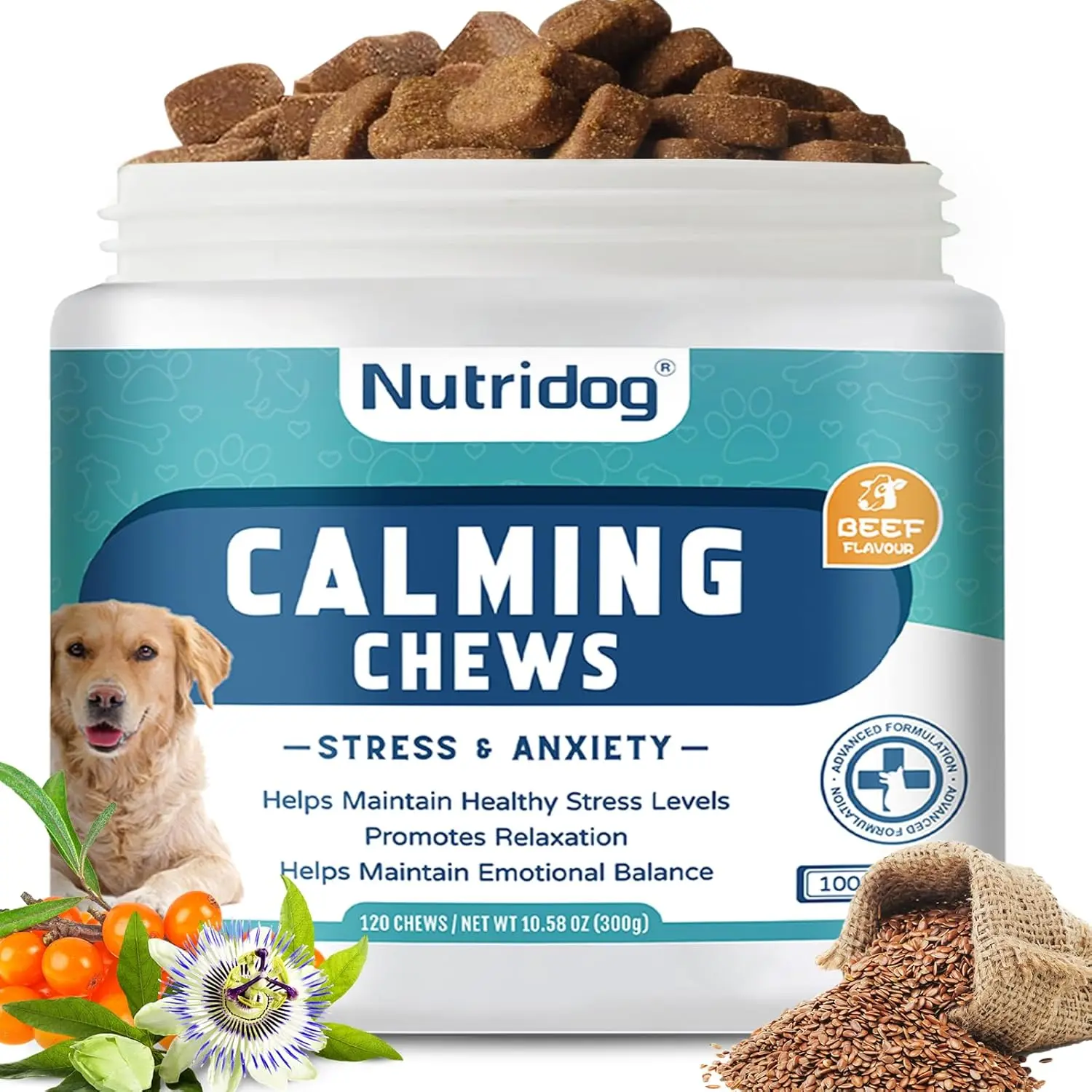 Nutridog Advanced Calming Chews for Dogs with Natural Blend to Relieve Anxiety and Promote Relaxation
