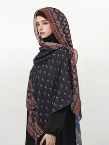 Women's Fashion Sun Protection Headscarf, Polyester Ethnic Style Watercolor Print Tignon Scarf, Stylish Outdoor Wear for Ladies