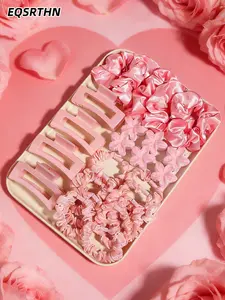 25-piece pink hair accessories set, fashion hair clip and hair ring combination, soft, comfortable and high elasticity, suitable for women's daily life