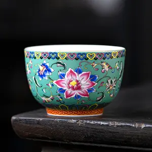 Green Enamel Flowers Tea Cup