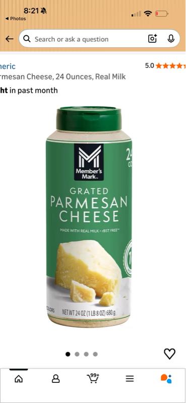 Member's Mark Grated Parmesan Cheese 24 oz Made with Real Milk BST Free Perfect for Cooking and Snacking