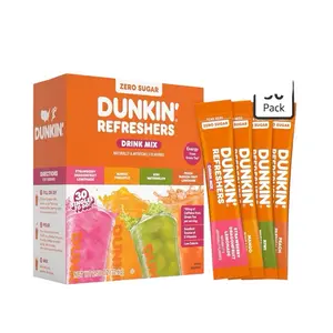 Dunkin Refreshers Drink Mix Zero Sugar 30 Pack- Strawberry Dragonfruit Lemonade, Mango Pineapple, Peach Passion fruit, & Kiwi Watermelon.