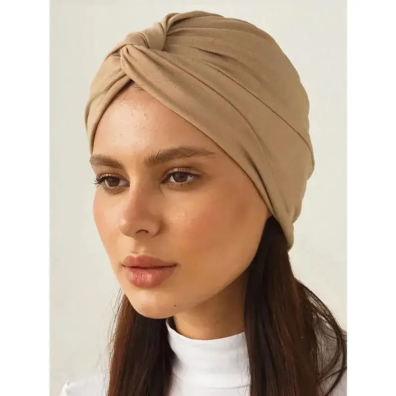 Forehead Cross Women Hijab Caps Elastic Fabric Muslim Instant Turban Bonnet Ready To Wear HIjabs Chemotherapy Cap