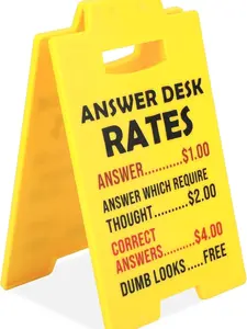Funny Answer Desk Rates Sign – 6.3x3.94x3.15 Inch Office Gag Gift for Coworkers, Boss, Employee, Teammate – Hilarious Desk Decor for Workplace, Team, or Home Office